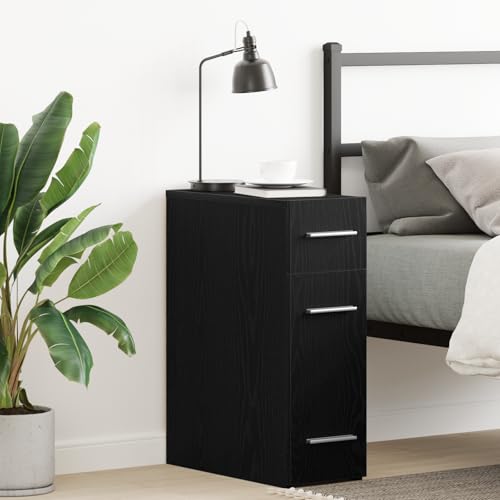 WEMYUFURN Moderner Apothekerschrank Schwarz Eiche, 3 Schubladen Stauraum Kommode für Wohnzimmer Schlafzimmer von WEMYUFURN