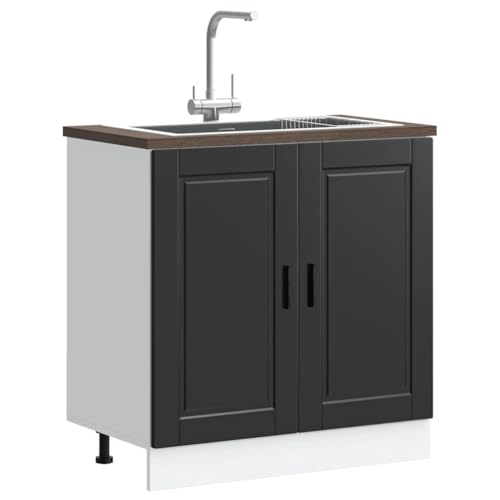 WEMYUFURN Spülenunterschrank Porto Schwarz Eckunterschrank Küche mit Stauraum und verstellbaren Füßen 80x46x81,5 cm Holzwerkstoff von WEMYUFURN