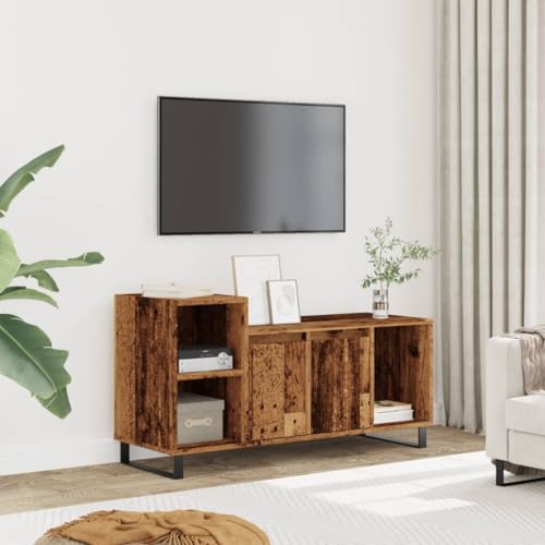 WEMYUFURN TV-Schrank Altholz-Optik Fernseher Tisch tv Bank tv kommode Fernsehtisch 100x35x55 cm Holzwerkstoff von WEMYUFURN