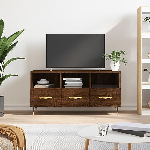 WEMYUFURN TV-Schrank Braun Eichen-Optik Fernsehtisch Konsolentisch mit Schubladen Sideboard tv lowboard 102x36x50 cm Holzwerkstoff von WEMYUFURN