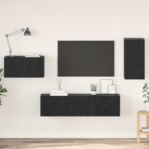 WEMYUFURN TV-Schrank-Set mit Regal Sonstiges 4 pcs Schwarz Eiche tv Cabinet tv unterschrank Sideboard hängend Fernseher Tisch 30,5 x 30 x 60 cm von WEMYUFURN