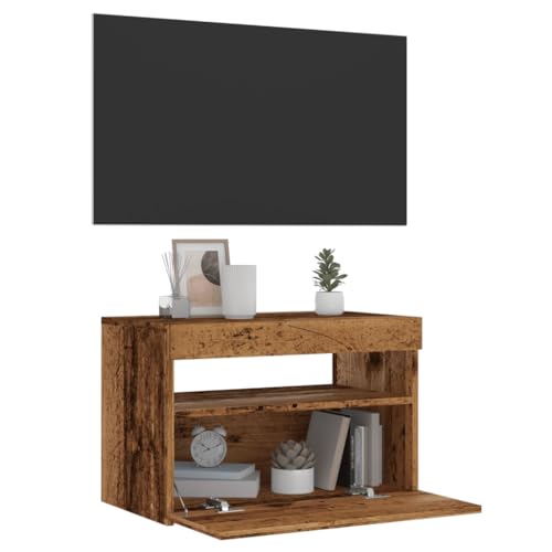 WEMYUFURN TV-Schrank mit LED-Leuchten Altholz-Optik wohnzimmerschrank Fernsehtisch hängeschrank kommode 60x35x40 cm von WEMYUFURN
