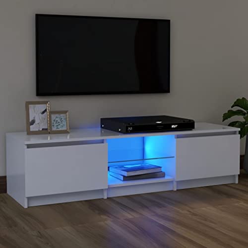 WEMYUFURN TV-Schrank mit LED-Leuchten Weiß 120x30x35,5 cm, Fernsehschrank, Unterhaltungszentrum, TV-Sideboard, Möbelstück für Wohnzimmer oder Schlafzimmer von WEMYUFURN