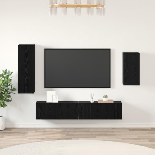 WEMYUFURN TV-Schranksatz mit Regal 4 pcs Schwarz Eiche tv Board tv Cabinet Fernseher Schrank HiFi Rack 30,5 x 30 x 90 cm WEMYUFURN TV-Schranksatz mit Regal 4 pcs Schwarz Eiche tv Board tv Cabinet Fernseher Schrank HiFi Rack 30,5 x 30 x 90 cm von WEMYUFURN