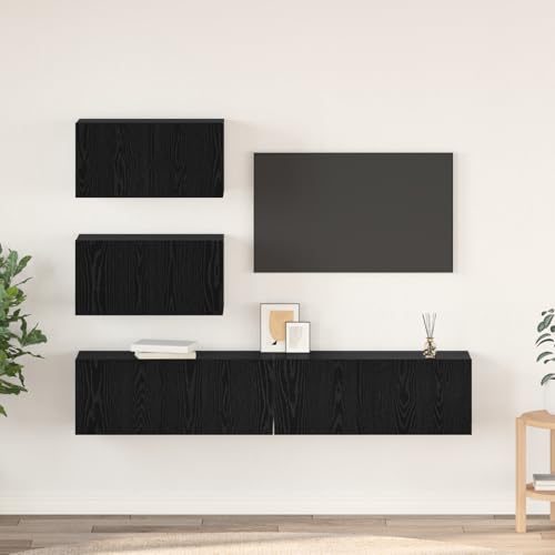 WEMYUFURN TV-Schrankset 4 pcs Schwarz Eiche wohnzimmerschrank Fernseher Tisch HiFi Rack Sideboard Wohnzimmer 80 x 30 x 30 cm Holzwerkstoff von WEMYUFURN