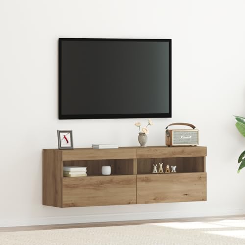 WEMYUFURN TV-Wandschränke mit LED-Leuchten 2 STK. Artisan Eiche Sideboard hängend tv unterschrank lowboard wohnzimmerschrank von WEMYUFURN