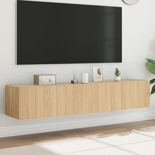 WEMYUFURN TV-Wandschränke mit LED-Leuchten 2 STK. Sonoma-Eiche Sideboard hängend hängeschrank wohnzimmerschrank Fernseher kommode 80x35x31cm von WEMYUFURN