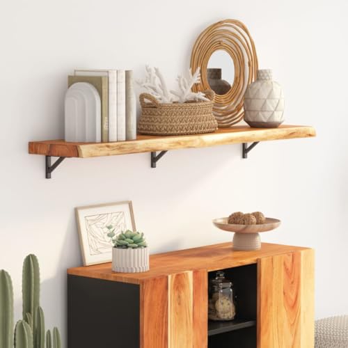 WEMYUFURN Wandregal 120x30x2,5 cm Rechteckig Massivholz Akazie Baumkante Küchentischplatte Echtholzplatte DIY Holzplatte für Arbeitsplatte Schreibtisch von WEMYUFURN