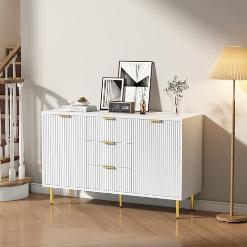 WENCHSH Kommoden & Sideboards, Beistellschrank für Schlafzimmer & Wohnzimmer mit Schubladen Weiß (Unsichtbarer Handgriff) von WENCHSH