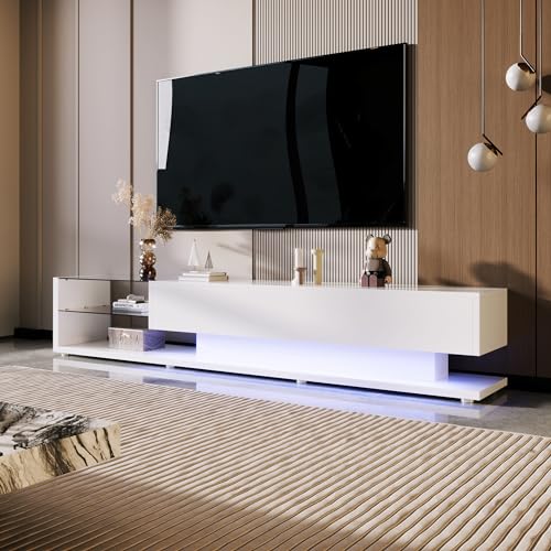 WENCHSH tv Schrank Holz Mitteldichte Faserplatte lackierter Fernsehschrank TV-Bänke Lowboards Stehend Hochglanz für Wohnzimmer 180 x 35 x 45 cm (L x T x H) (weiß) von WENCHSH