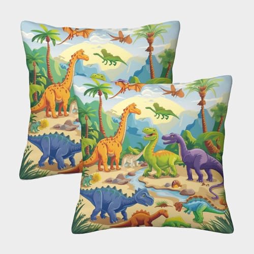 Cartoon_dinosaur Kuschelige Kissenbezug 2er Set Für Kinder - Full Screen Display Personality Diversification Dekorative Bezüge Für Sofa - Mit Reißverschluss, Geeignet Für Jungen Und Mädchen 50x50cm von WENCIUEOL
