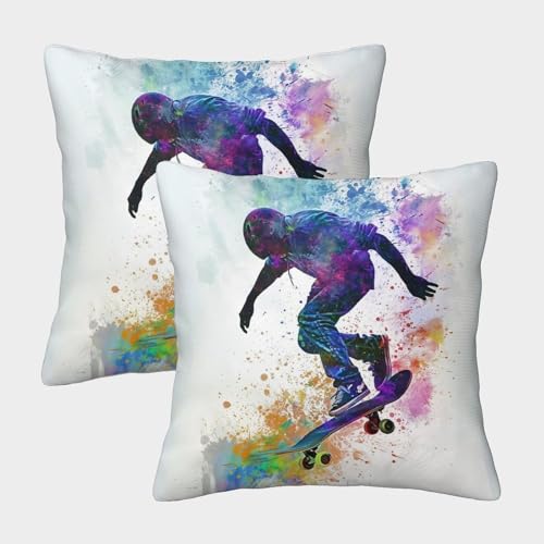 Skateboarding Youth Kissenbezüge Für Sofa Und Bett, Motion Hot Blooded Roller Skating Youth Fashion Unique Kissenbezug Im 2er-Set, Geeignet Für Kids Room Fun Und Travel Essential, Maschinenwaschbar 50 von WENCIUEOL