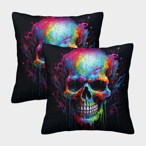 WENCIUEOL Colored Skull Gemusterte Cool Personality Kissenbezüge, 2er Pack, Geeignet Für Living Room Accent Und Bedroom Comfort, Leicht Zu Reinigen 40x40cm von WENCIUEOL