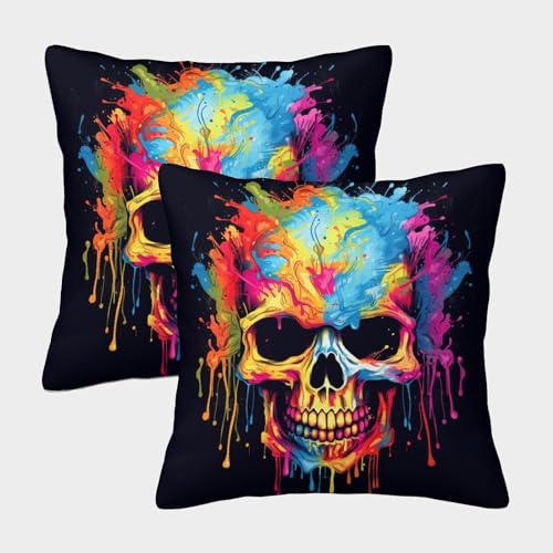 WENCIUEOL Colored Skull Kissenbezüge Für Kinderzimmer, Cool Personality Kissenbezug Im 2er-Set, Passend Für Travel Essential Und Office Cushion, Leicht Zu Reinigen 40x40cm von WENCIUEOL