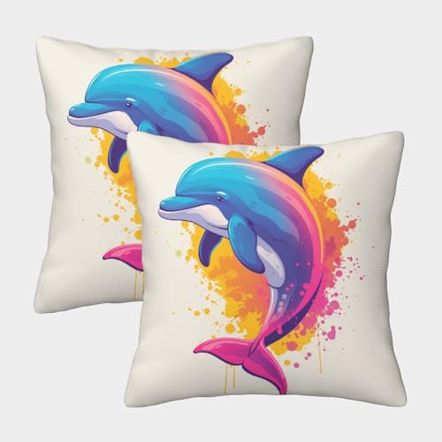 WENCIUEOL Cute Dolphin Kuschelige Kissenbezug 2er Set Für Kinder - Animal Personality Simulation Dekorative Bezüge Für Sofa - Mit Reißverschluss, Geeignet Für Jungen Und Mädchen 45x45cm von WENCIUEOL