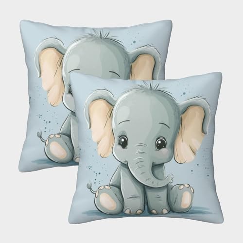 WENCIUEOL Elephant 2er Set Kissenbezüge Mit Reißverschluss Animal Personality Simulation - Dekorative Kopfkissenbezüge Für Sofa, Schlafzimmer, Auto - Geeignet Für Allergiker 40x40cm von WENCIUEOL