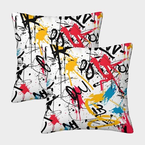 WENCIUEOL Graffiti Kissenbezüge Für Sofa Und Bett, Personality Map Simplicity Full Screen Painting Kissenbezug, Geeignet Für Kids Room Fun Und Travel Essential, Maschinenwaschbar 50x50cm von WENCIUEOL