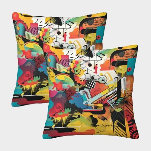 WENCIUEOL Graffiti Quadratische Personality Map Simplicity Full Screen Painting Kissenbezüge Im 2er-Set, Ideal Für Living Room Accent Und Outdoor Leisure, Leicht Zu Reinigen 50x50cm von WENCIUEOL