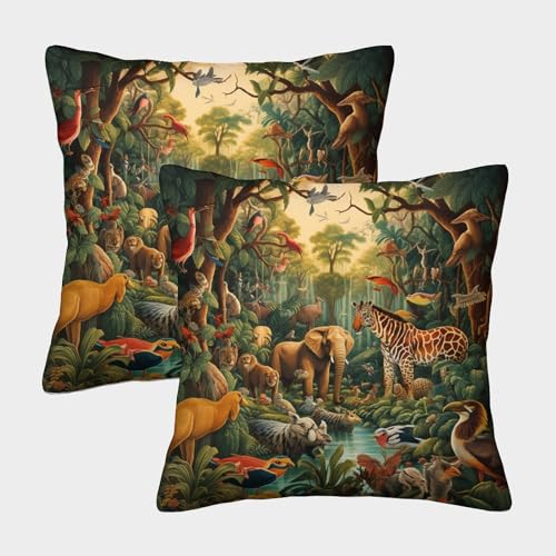 WENCIUEOL Jungle Animals (1)_1 Quadratische Beast Animal Wild Animal Kissenbezüge Im 2er-Set, Ideal Für Living Room Accent Und Outdoor Leisure, Leicht Zu Reinigen 45x45cm von WENCIUEOL