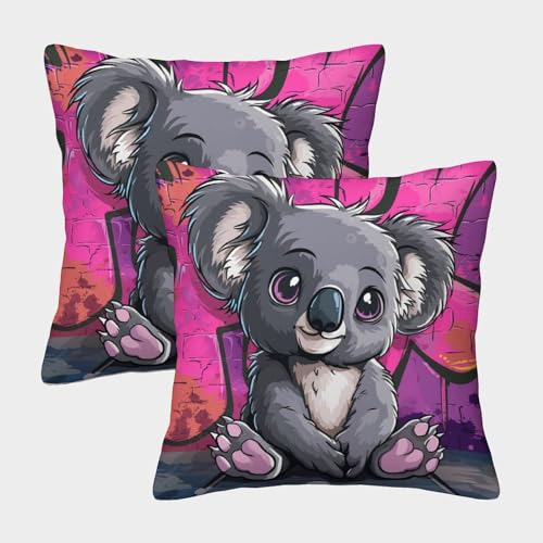 WENCIUEOL Koala Bear Kissenbezüge Für Outdoor Leisure, Waschbar, Quadratische Animal Personality Simulation Kissenbezug Im 2er Pack, Auch Ideal Für Pet Corner 45x45cm von WENCIUEOL
