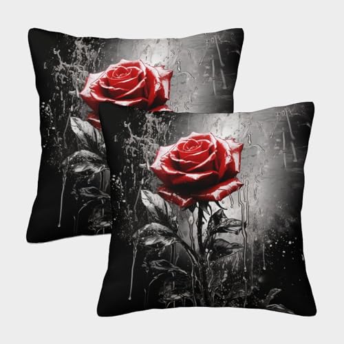 WENCIUEOL Red Roses Dekorative Kissenbezüge,Versteckter Reißverschluss Romantic FlowerKissenhülle, Für Autodekoration, Zuhause, Sofa, Bettwäsche Kissenbezug 2er-Set 40x40cm von WENCIUEOL