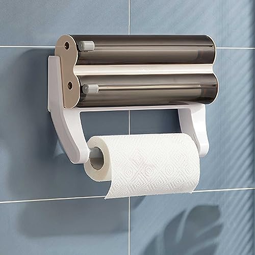 Folienspender mit Cutter Wandrollenhalter Küchenrollenhalter Wand Küche für 3 Rollen, Glatte Schnittkanten für Küche Restaurant von WENCY