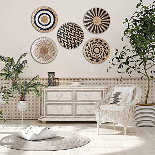 Rattan Wanddeko 5er Set Weide Wanddeko Hängekörbe Boho Dekoratives Tablett Runde Boho Heimdekoration von WENCY