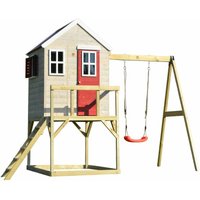 Wendi Toys - Kinderspielhaus, Stelzenhaus 'Zebra' mit Veranda und Schaukel, holz / rot von WENDI TOYS