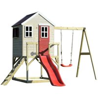 Kinderspielhaus, Stelzenhaus Elefant mit Veranda, Schauckel und Rutsche holz / rot - Wendi Toys von WENDI TOYS