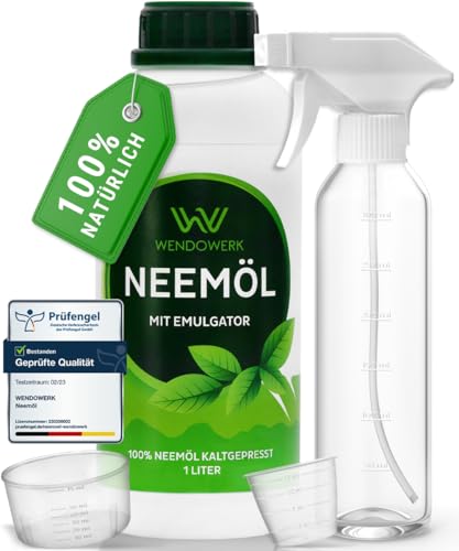 WENDOWERK® Neemöl [1000ml] - Inkl. Sprühflasche und Messbecher - Neemöl mit Emulgator zur direkten Anwendung - Niemöl zur natürlichen Pflanzenpflege für Indoor und Outdoor von WENDOWERK