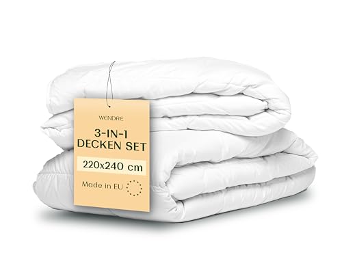 WENDRE 4 Jahreszeiten Bettdecke 220x240cm - Adaptierbares Ganzjahres-Set mit Druckknöpfen - Leichte Sommerdecke 220x240 150gsm und Kuschelige Winterdecke 220x240 250gsm - kombiniert für 400gsm von WENDRE