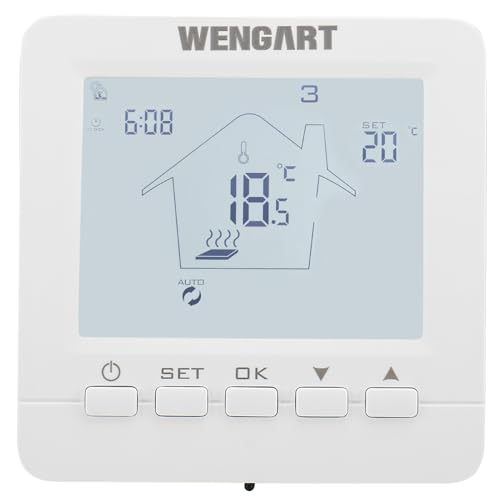 Wengart Elektroheizung Thermostat Digital programmierbar WG02B05,LCD Touchscreen,Max16A AC230V,Unterputz mit 3m fühler,Weiße Hintergrundbeleuchtung von WENGART