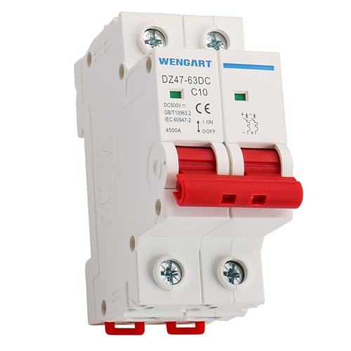 Wengart DC Schutzschalter DZ47-63Z,DC-Isolierschalter,500V 2polig,DIN-Schienenmontage,Für Batterie- und Solar-Photovoltaikanlagen und andere DC-Systeme (10A) von WENGART