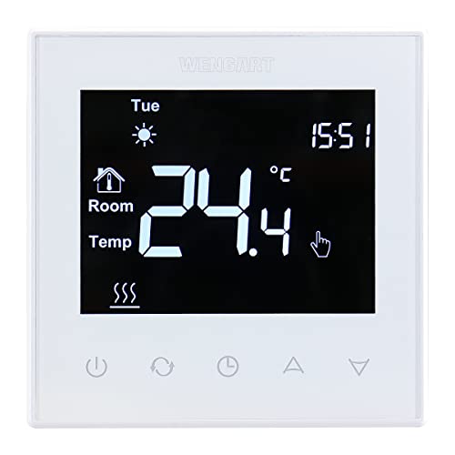 Wengart Digital Thermostat für Elektrische Fußbodenheizung Heizsysteme WG505,Unterputz Programmierbar AC230V max3600Watt mit 3m fühler,Schwarz von WENGART