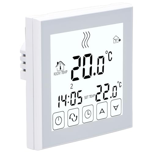 Wengart Fußbodenheizung Thermostat mit Touchscreen für Wasser Fußbodenheizung Raumthermostat Digital WG03-1,3A AC230V Unterputz Montage,Weiße Hintergrundbeleuchtung von WENGART