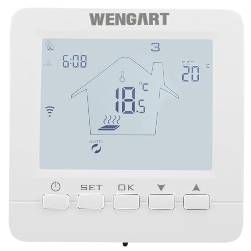 Wengart WiFi-Raumthermostat WG02B05, AC230V 16A 2,4 GHz WiFi Tuya APP Funktioniert für elektrisches Heizband Fensteröffnungserkennung, Alexa-kompatibles Thermostat von WENGART
