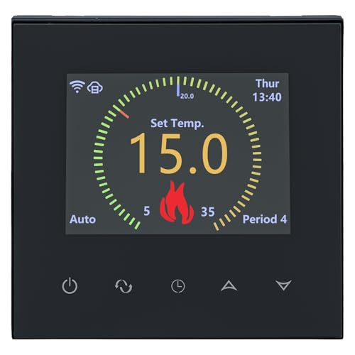 Wengart WiFi-Thermostat WG380,AC230V Farb-TFT-LCD-Display,Touch-Tasten,6 Sprachen optional,3A-Ausgang,2,4 GHz TUYA-App,unterstützt Sprachsteuerung (schwarz) von WENGART