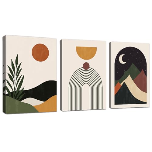 WENGTIAO 3 Stück Boho Abstrakte Leinwand Bilder Kunstdrucke mit Rahmen Bunte Minimalistische Berg Geometrische Malerei Wandbilder auf Leinwand Wohnzimmer Schlafzimmer Wanddeko 40x60 cmx3 von WENGTIAO