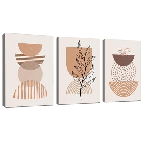 WENGTIAO 3 Stück Boho Abstrakte Leinwand Bilder Kunstdrucke mit Rahmen Braun und Beige Minimalistische Geometrische Malerei Wandbilder auf Leinwand Wohnzimmer Schlafzimmer Wanddeko 30x40 cmx3 von WENGTIAO
