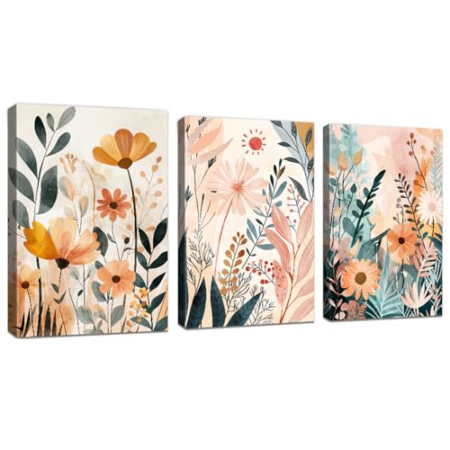 WENGTIAO 3Pcs Gänseblümchen Leinwand Bilder Kunstdrucke Gerahmte Wildblumen Geblümt Malerei Bild auf Leinwand Landhaus Wohnzimmer Schlafzimmer Wanddeko Fertig zum Aufhängen 40x60 cmx3 von WENGTIAO