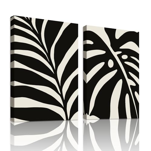 WENGTIAO 2 Stück Abstrakt Schwarz Leinwand Bilder Kunstdrucke Gerahmtes Bild Minimalistisch Botanische Bilder auf Leinwand für Modern Wohnzimmer Schlafzimmer Wanddeko 50x70cmx2 von WENGTIAO