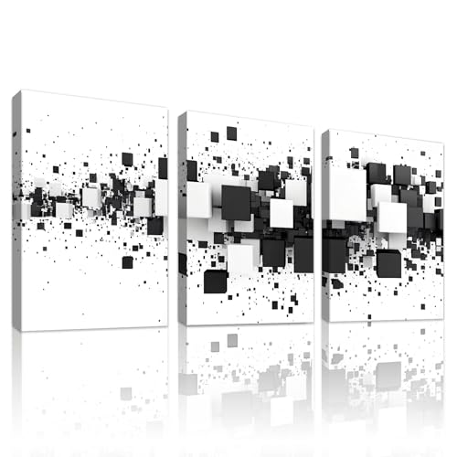 WENGTIAO 3 Stück Abstrakte Schwarz Weiß Leinwand Bilder Kunstdrucke Gerahmtes Bild Minimalistische Modern Wandbilder auf Leinwand für Wohnzimmer Schlafzimmer Wanddeko 40x60cmx3 von WENGTIAO
