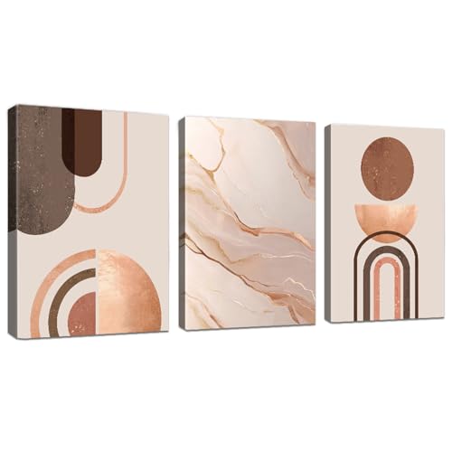 WENGTIAO 3 Stück Minimalistische Abstrakte Leinwand Bilder Kunstdrucke mit Rahmen Braun Rose Gold Boho Nordische Geometrische Wandbilder auf Leinwand Wohnzimmer Schlafzimmer Wanddeko 30x40 cmx3 von WENGTIAO