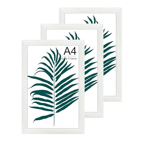 WENGTIAO 3er Set Bilderrahmen A4 Weiß, Holzrahmen Fotorahmen für Fotos Bilder Poster, A4 Bilderrahmen Dicke 2cm zum Horizontal oder Vertikal für Wand Aufhängen oder Tischdekoration von WENGTIAO