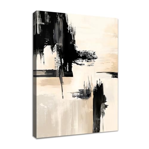 WENGTIAO Abstrakt Minimalistische Leinwand Bilder Gerahmte Kunstdrucke Bild Aesthetic Schwarz Beige Tusche Malerei auf Leinwand Wohnzimmer Schlafzimmer Wanddeko 30x40 cm von WENGTIAO
