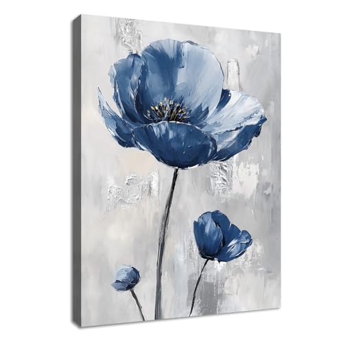WENGTIAO Blau Blumen Leinwand Bilder Kunstdrucke Gerahmte Bild Aesthetic Abstrakt Geblümt Malerei Wandbilder auf Leinwand Modern Wohnzimmer Schlafzimmer Wanddeko 30x40 cm von WENGTIAO