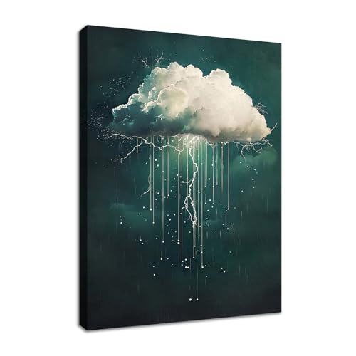 WENGTIAO Blitz Wolken Leinwand Bilder Kunstdrucke Gerahmtes Bild Vintage Abstrakt Regenwolken am Himmel Malerei Wandbilder auf Leinwand Wohnzimmer Schlafzimmer Wanddeko 30x40cm von WENGTIAO