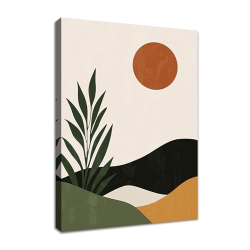 WENGTIAO Boho Abstrakte Leinwand Bilder Kunstdrucke mit Rahmen Minimalistische Sonne Berg Geometrische Malerei Wandbilder auf Leinwand Wohnzimmer Schlafzimmer Wanddeko 30x40 cm von WENGTIAO