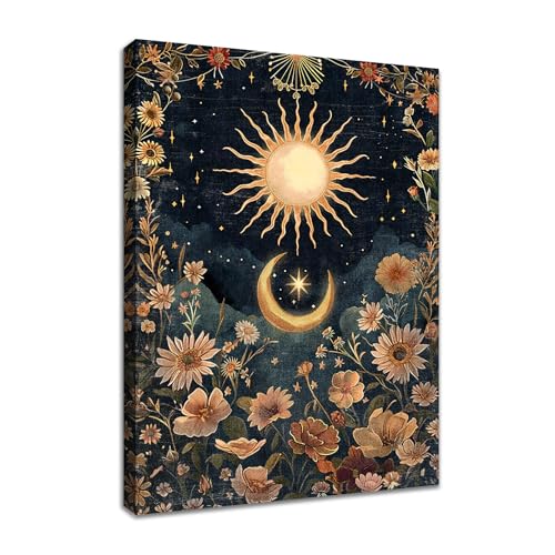 WENGTIAO Islamisch Blumen Leinwand Bilder Kunstdrucke Gerahmtes Bild Muslimisch Sonne Mond Geblümt Malerei Wandbilder auf Leinwand Wohnzimmer Schlafzimmer Wanddeko 30x40 cm von WENGTIAO