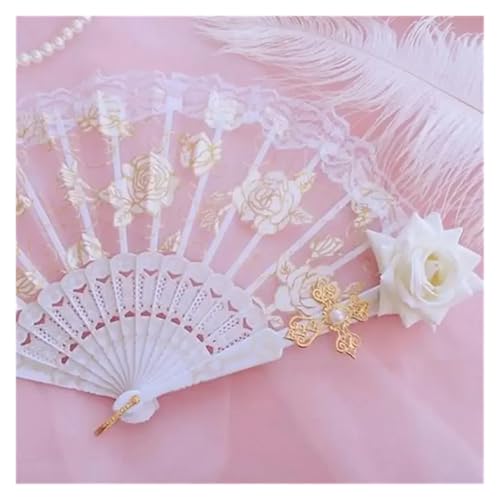 WENH 1PC Lolita Gothic Fan Weibliche Spitze Hand Fan Vintage Schwarz Weiß Rot Rose Bambus Fans Cosplay Halloween Party liefert(B) von WENH